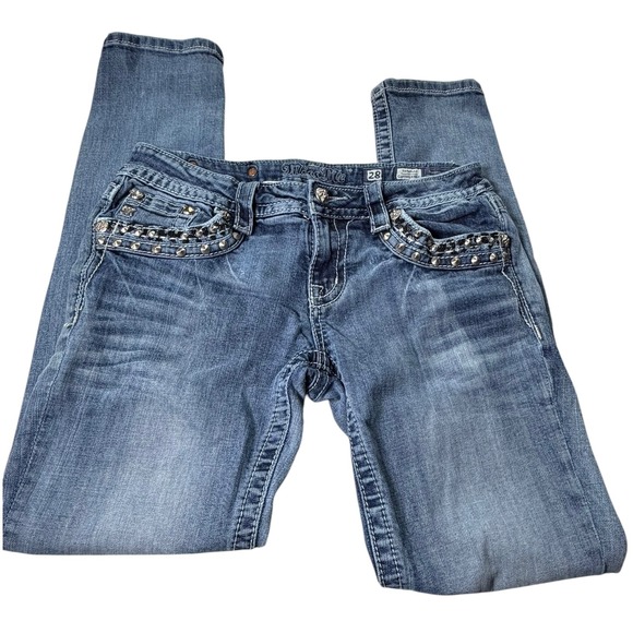Miss Me Denim - Miss Me Signature Skinny Jeans 28 Studded Sequin Embellished Y2K McBling Denim